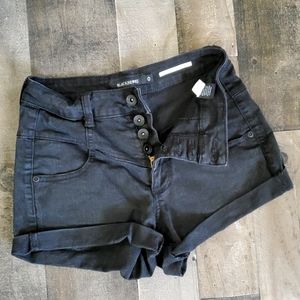 High rise black denim shorts